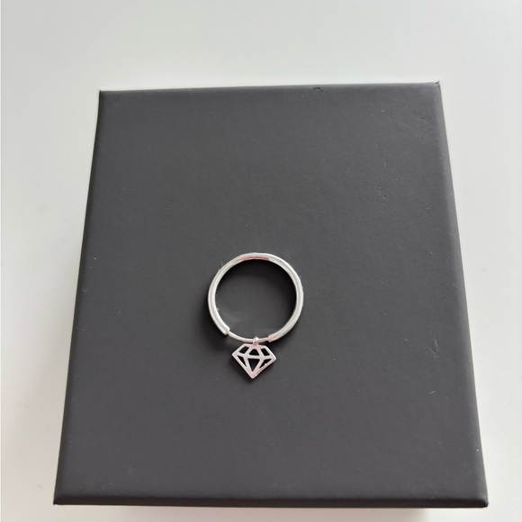 14K Solid White Genuine Gold Ring with Diamond Charm - Picture 3 of 4